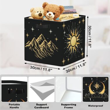 Коробка для зберігання 30 см, 3 шт. и, кошик для зберігання &quotСонце та місяць&quot, небесний, дитячий, складний, сучасний, середини століття, з ручками, куб-органайзер для зберігання іграшок, книг та одягу, чорно-золотистий