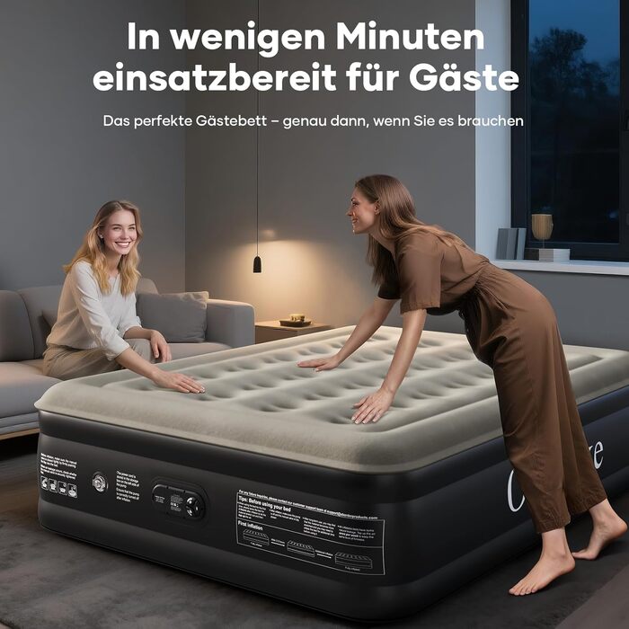 Самонадувальний надувний матрац OlarHike, гостьове ліжко, надувний матрац, намет-диван, двомісний надувний матрац, самонадувальний надувний матрац для кемпінгу або домашнього використання - 200 x 140 x 46 см стандартна висота 46 см чорний, компактний, 2 о