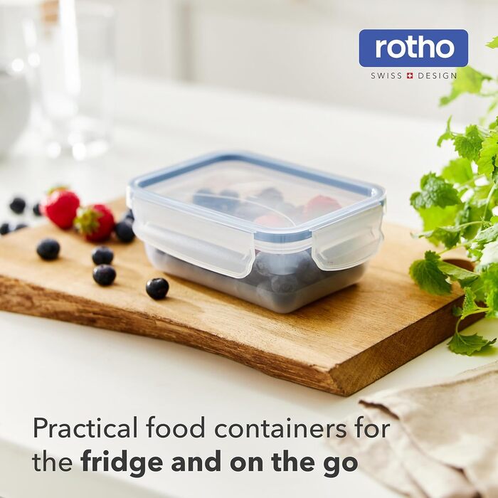 Набір контейнерів Rotho Clic & Lock 8 шт. для зберігання продуктів, герметичні та 100 захищені від протікання, з кліпсовою кришкою та силіконовою прокладкою, 8 x 0,5 л, прозорі/блакитні