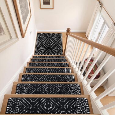 Сходинки OJIA, нековзні, килимок у тон для дерев&39яних сходинок, квадратні сходинки Capet, гумова підкладка, доріжка для сходів, нековзний килимок для сходової площадки, 81,3 x 81,3 см (прямокутні), чорний/марокканський 1