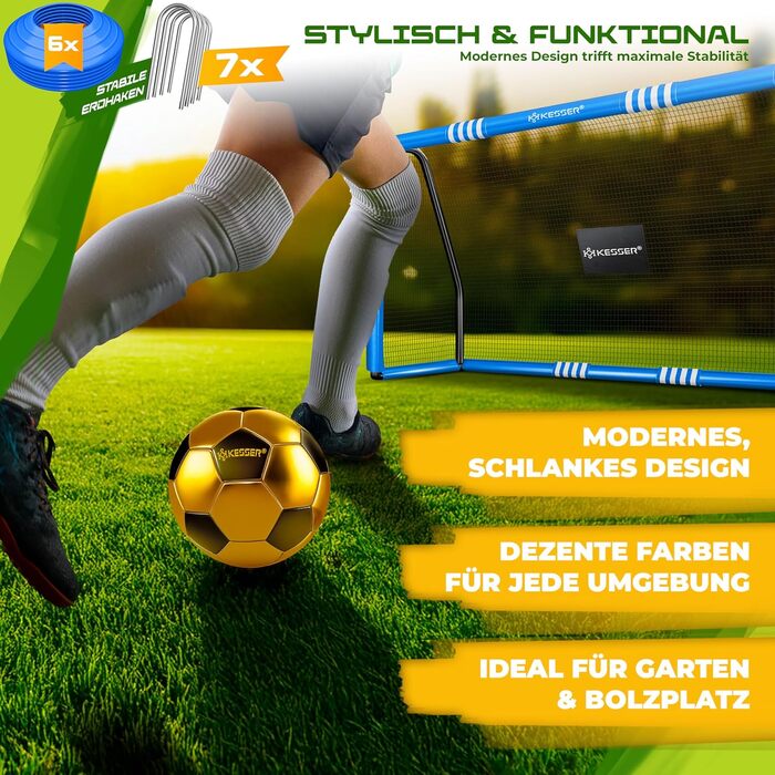 Футбольні ворота KESSER для саду, міцні тренування на свіжому повітрі, тренування зі стрільби, сітка, стійка до ультрафіолету, сталева рама з підкладкою, анкерні кріплення для землі, повітряний насос, конуси, монтажні аксесуари для дітей та дорослих, 240 