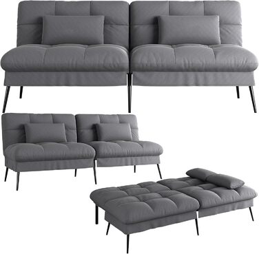 Диван-ліжко COMHOMA з функцією сну розкладний футон кутовий диван 3-місний гостьовий диван з регульованою спинкою із сірої тканини