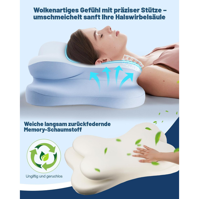 Подушка для шиї IDEA, ортопедична подушка з піни з ефектом пам&39яті, ергономічна подушка для полегшення болю в шиї, подушка для шиї проти хропіння, подушка для сну на боці, спині та животі ()