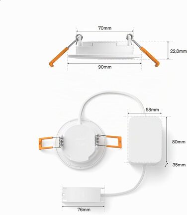 Набір вбудованих світильників Philips Hue Slim Downlight (3 шт.), LED, 1000 лм, 90 мм, тонкий дизайн, повний спектр денного світла 100020 000 K, плавне димування, точна передача кольорів, Smart Lighting, білий, нове покоління розміру S