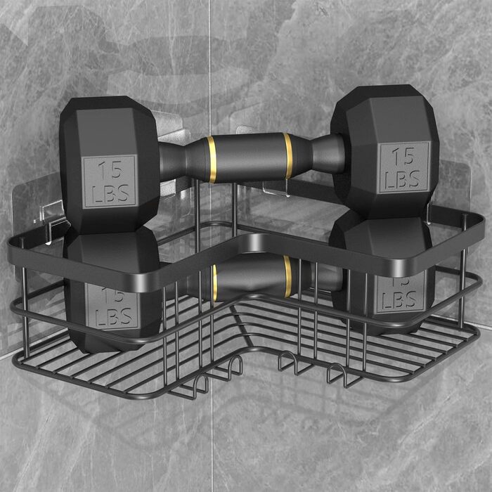 Душова полиця Yazoni без свердління 2 шт. - Душова полиця кутова з гачком, душова полиця з нержавіючої сталі для ванної кімнати та