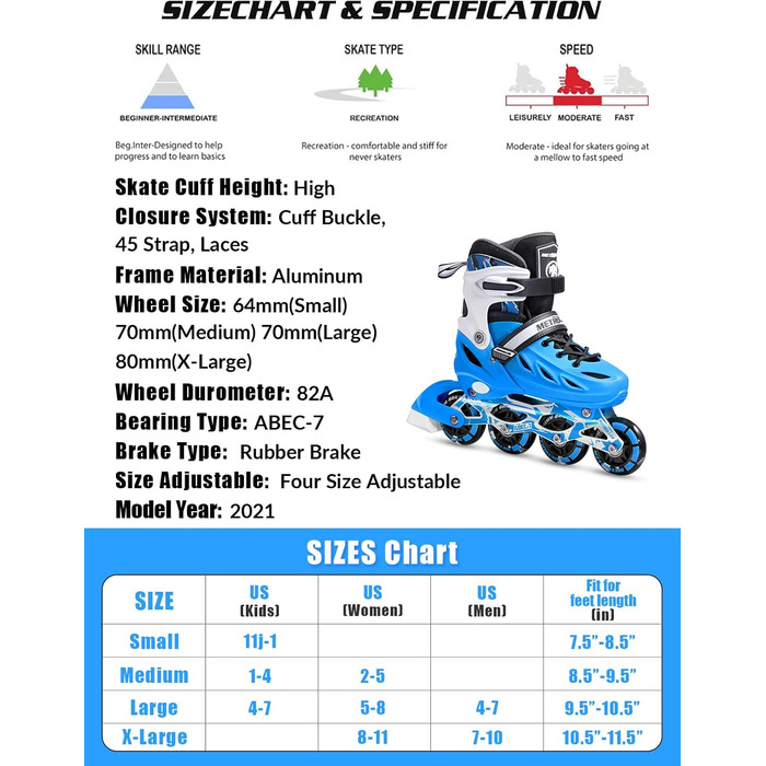 Роликові ковзани METROLLER для дівчаток та хлопчиків, жінок, чоловіків, 4 розміри, регульовані роликові ковзани з колесами, що сві