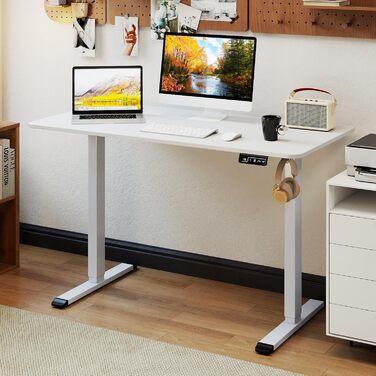 Електричний стіл LIFEZEAL для роботи сидячи та стоячи, регульований по висоті, з тримачем для навушників та органайзером для кабелів, ергономічний стіл з функцією пам&39яті для домашнього офісу, білий