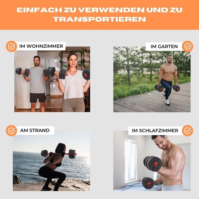 Набір регульованих гантелей 2 в 1 ExtenFit 2–20 кг з дисками та подовжувальною штангою, для домашніх та мобільних тренувань