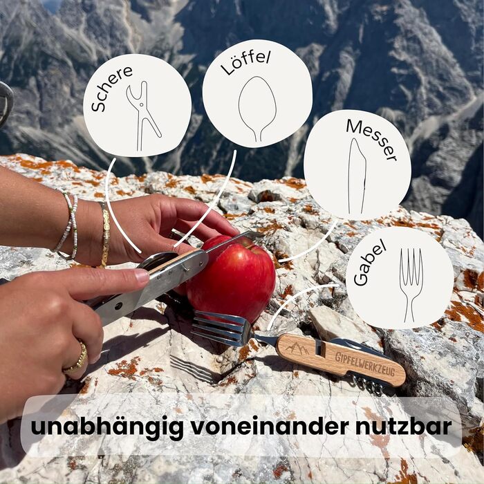 Універсальні столові прибори для кемпінгу Gipfelgaudi ідеально підходять для походів, пікніків тощо Столові прибори без пластику, виготовлені з нержавіючої сталі та дерева