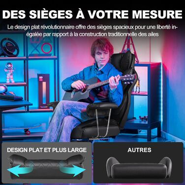 Ігрове крісло GTPLAYER, офісне крісло з пружинною опорою для попереку, широке офісне комп&39ютерне крісло з м&39якими підлокітниками та підставкою для ніг, що фіксуються назовні, 180 кг, чорний насичено-чорний