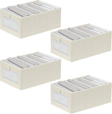 Набір із 4 органайзерів для гардеробу, коробки-органайзери для шафи з прозорими шухлядами, складні коробки для зберігання, 42 x 27,5 x 17 см, для штанів, сорочок, одягу, бежевий стиль 1 4L