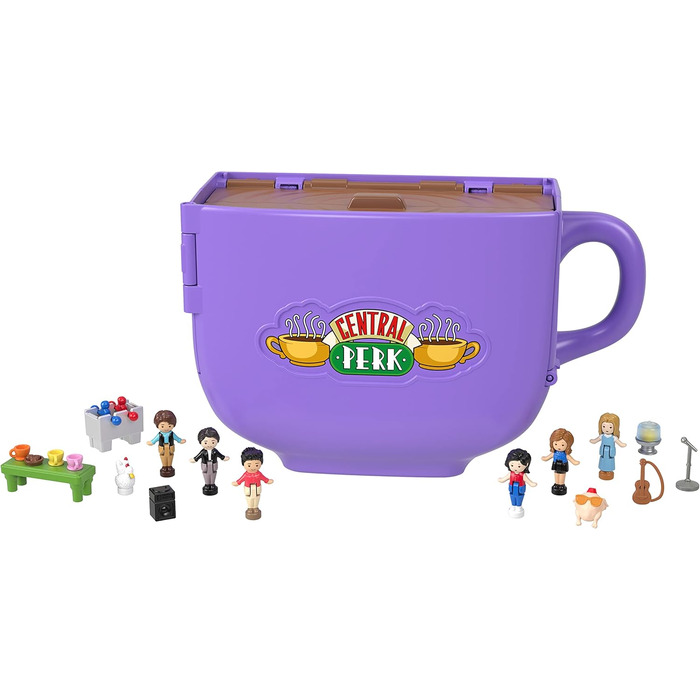 Коробка Polly Pocket Friends - кавова чашка Central Perk, 6 головних героїв, 9 аксесуарів, 3 локації Friends, преміальна упаковка,