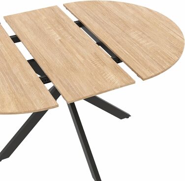 Розкладний круглий обідній стіл ALIX 4-8 персон на ніжках-павуках, дерево та чорний колір, 110-150 см