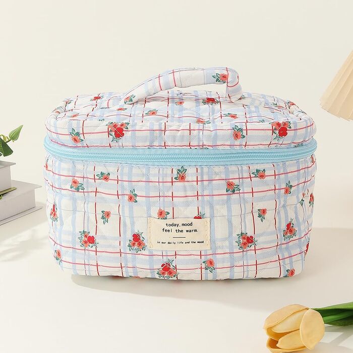 Набір стьобаних бавовняних косметичок Fiorky з 3 частин з квітковим візерунком, велика місткість, застібка-блискавка, набір бавовн