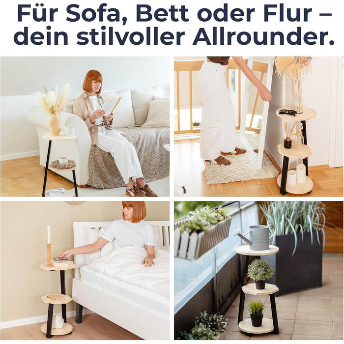 Круглий дерев&39яний журнальний столик ПЕРЕМОЖЕЦЬ ТЕСТУ з 3 полицями Край, що запобігає падінню, натуральний колір, декоративний столик та підставка для рослин для вітальні та спальні, високий столик поруч із диваном, ліжком та диваном