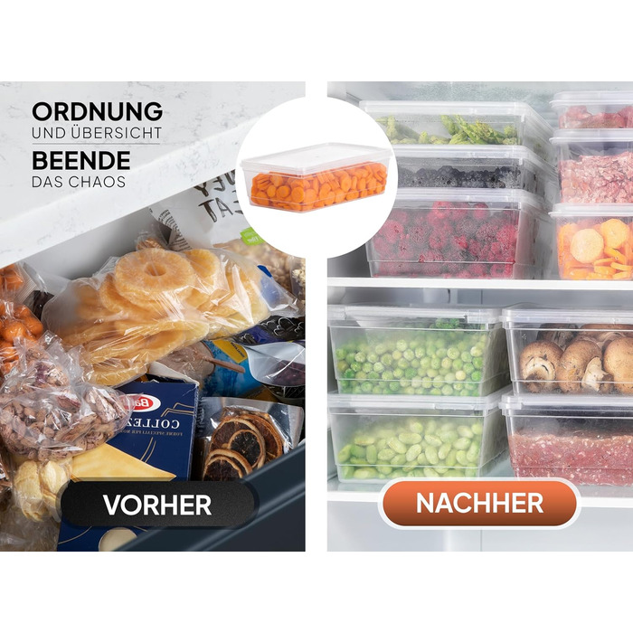 Набір морозильних контейнерів uandu, контейнери для зберігання продуктів з кришками - 10 x 2 л, без BPA, органайзер для холодильника, органайзер для морозильної камери, контейнери для морозильної камери, органайзер для морозильної камери, контейнери для г