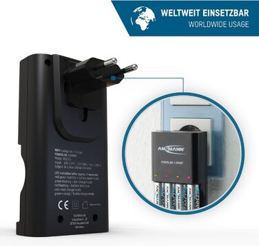 Зарядний пристрій ANSMANN &39Powerline 4 Smart&39 для 1-4 батарейок типу AA та AAA, включаючи 4 батарейки Ansmann NiMH AAA 1100 - Зарядний пристрій для NiCd та NiMH акумуляторів з індивідуальним контролем слотів, включаючи 4 батарейки типу AAA по 1100 мАг
