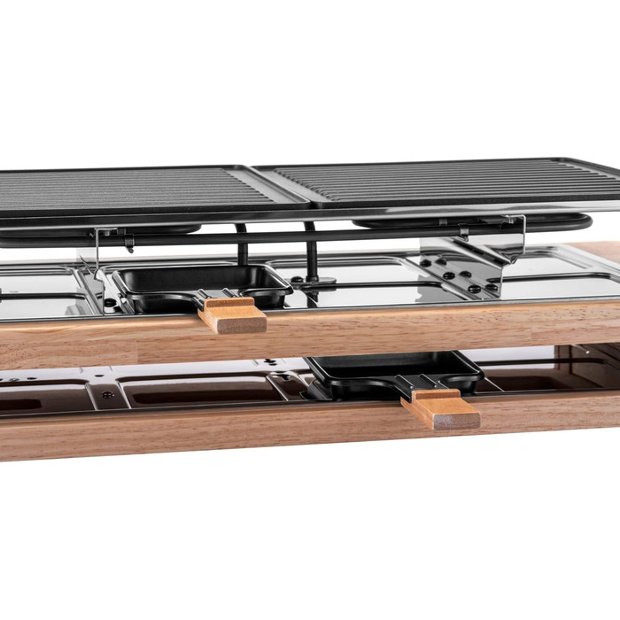 Персон, раклетний гриль 1500 Вт з дерев'яним каркасом, раклет з антипригарною пластиною для гриля, настільний гриль електричний, 8