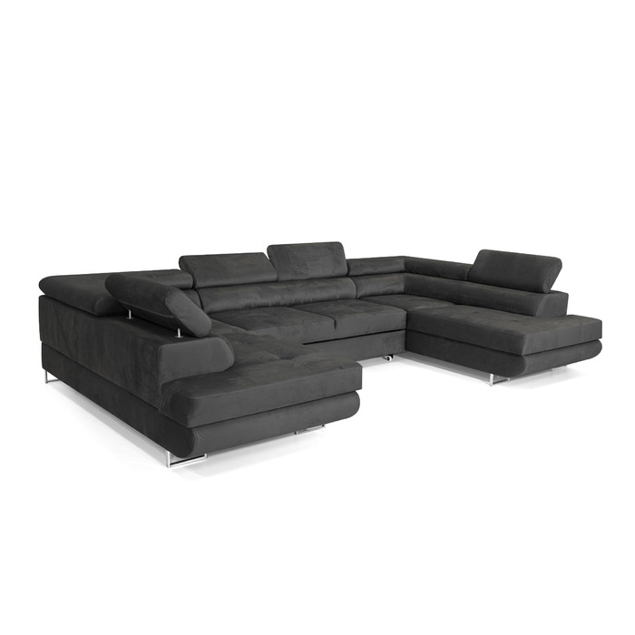 Кутовий диван зі сном Великий PASTI U-подібної форми, диван-ліжко з відділенням для зберігання речей, 3-місний кутовий диван, диван-ліжко для вітальні, великий диван-ліжко з функцією сну (темно-сірий)