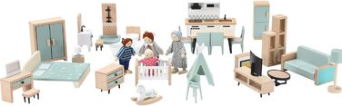 Набір меблів для лялькового будиночка "Гігантська квасоля", дерев&39яний, 36 предметів з 4 сімейними ляльками, аксесуари для ляльок, іграшка для хлопчиків, дівчаток та малюків від 3 років