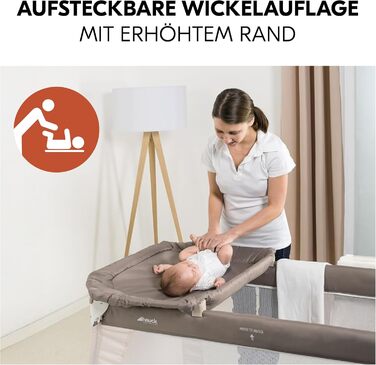 Дорожнє ліжечко Hauck Babycenter Zoo - вкл. вкладиш для новонароджених, пеленальний килимок, ігрова арка з музичним мобілем, лоток для зберігання, колеса, матрац, сумка для перенесення (регульована по висоті та складається) - 120x60 см