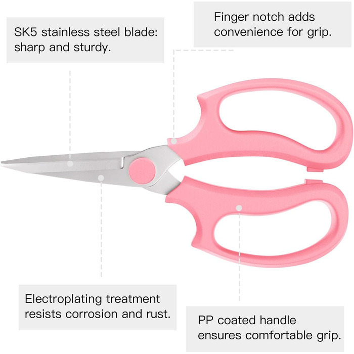 Квіткові ножиці Housolution Pointed, 3 шт., міцні квіткові ножиці, садові ножиці преміум-класу з сталі, ножиці для квітів, плодового листя, ручні ножиці, інструмент для обрізки садівництва та аранжування квітів, колір авокадо, рожеві (показано - рожеві, 3