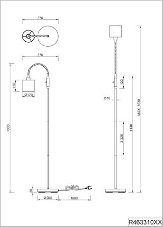 Торшер Reality Lamp Tommy R46335979, матовий метал, тканинний абажур золотистий колір, ексклюзивний 5 шт. E14 (білий, торшер 1-полум'я)