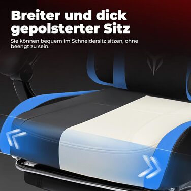 Ігрове крісло GTPLAYER, ергономічне офісне крісло з підставкою для ніг, регульованим підголівником та поперековою опорою, ігрове крісло, синє