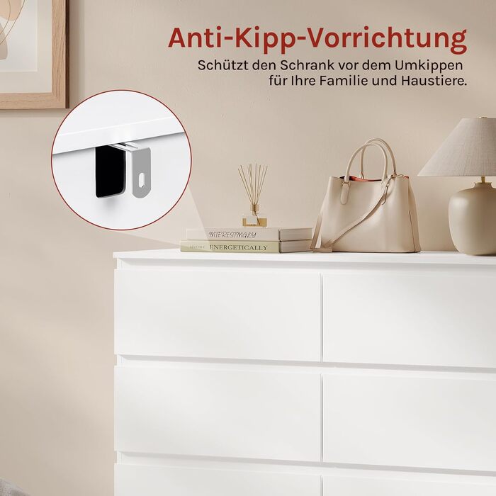 Комод WOLTU з 6 шухлядами, сучасний комод для вітальні, спальні або коридору, виготовлений з інженерної деревини, 100x69x36 см, білий, KMD007ws