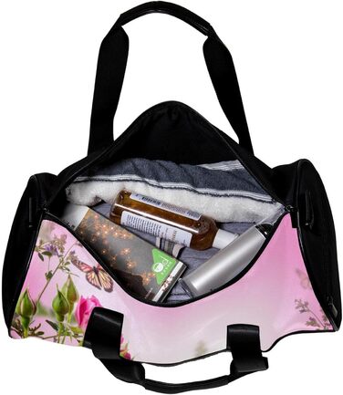 Спортивна сумка, маленька дорожня сумка, сумка для йоги, квітковий візерунок з трояндами та метеликами, сумка для фітнесу на відкритому повітрі, ручна поклажа