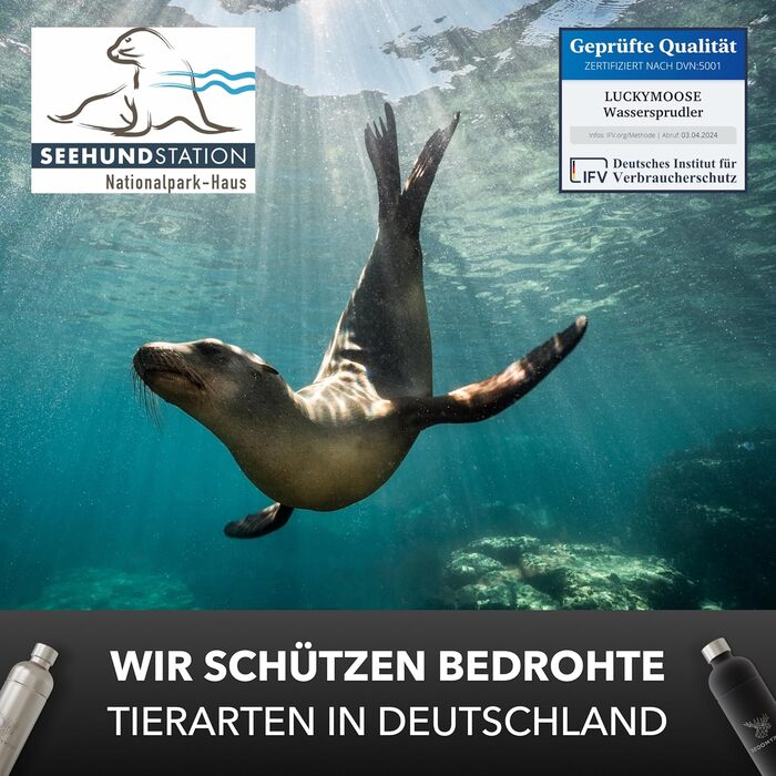 Виробник газованої води Luckymoose Infinity з 2 пляшками з нержавіючої сталі 1,25 л - Економить до 25 CO2 завдяки автоматичній зупинці - Пляшки можна мити в посудомийній машині та без терміну придатності (2 шт. нержавіюча сталь)