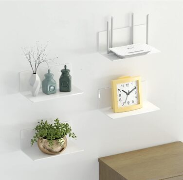 Настінна полиця Toski, не потребує свердління, 2 самоклеючі полиці, маленька, шириною 23 см, акрилова плаваюча полиця для ванної кімнати/вітальні/спальні/кухні/офісу, біла, 12 Г x 23 Ш x 9 В см