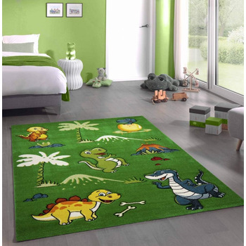 Дитячий килим динозаври дитяча кімната килим динозаври зелений розмір 200 х 290 см