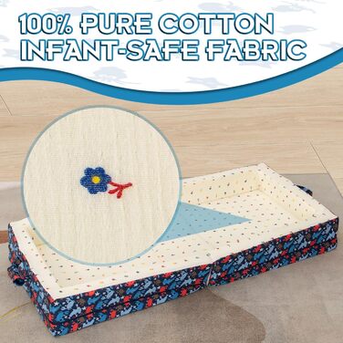 Бавовняна підкладка, портативне, складне дитяче ліжечко для подорожей мяке пінопластове ліжко з чохлом, який можна прати, безпечне та зручне дитяче ліжечко, колір океанського блакитного, 100
