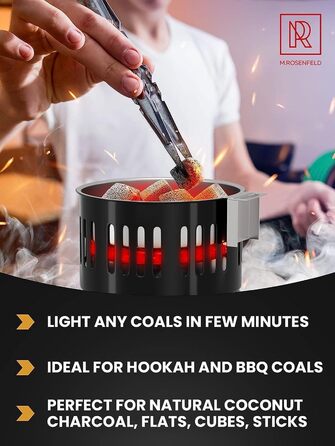 Кальянна вугільна запальничка електрична 800 Вт Turbo вугільна запальничка з дуже довгим кабелем 150 см, знімним кошиком для вугілля та 2 щипцями - Пальник для кальяну для кальянних кубиків Black Black 800w