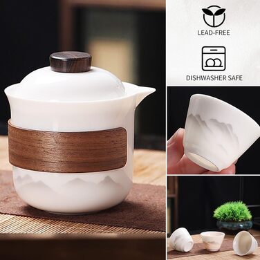 Порцеляновий набір для чайної церемонії Гунфу, портативний керамічний чайник, міні-набір для подорожей Все в одному, для дому, подарунка, кемпінгу, пікніка, офісу, бізнесу та готелю