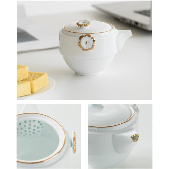 Набір для чаювання RORA в дорозі керамічний чайник ручної роботи в стилі Кунфу, портативний набір Все в одному (1 чайник, 2 чашки) для подорожей, офісу та дому (білий)