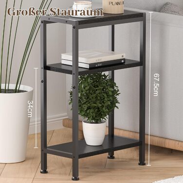 Вузький приставний столик, тумбочка біля ліжка, маленький столик, 3 полиці, вузька тумбочка з місцем для зберігання, приставний столик до дивана для вузьких приміщень, вітальні, спальні, кухні та балкону, кабінету (чорний) 20Г x 43Ш x 67,5В см Чорний 1