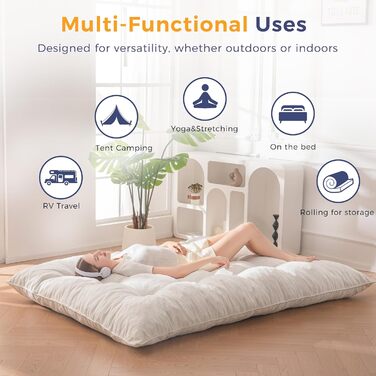 Матрац MAXYOYO футон, тканина шенил, товщина 15 см, може використовуватися як диван-ліжко, виготовлений на ґудзиках, складний гостьовий матрац для вітальні/спальні, кремовий, 135 x 200 см