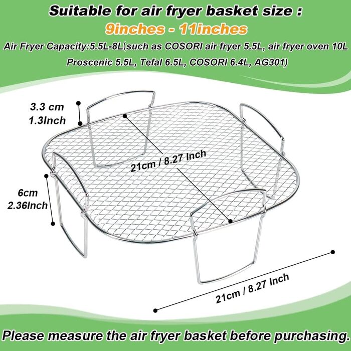 Аксесуари для фритюрниці BYKITCHEN, квадратна стійка з нержавіючої сталі 304 для лотка/духовки кошика аерофритюрниці, аксесуари для фритюрниці для Cosori 5.5L xxl, миттєва, вежа, фритюрниця Gourmia