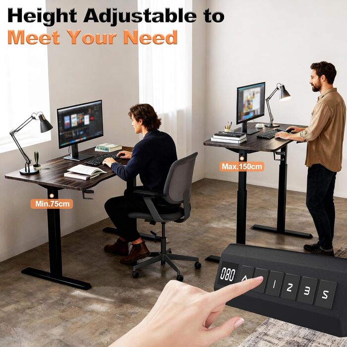 Електричний стіл UISEBRT з регульованою висотою, регульований комп&39ютерний стоячий стіл із портом зарядки Type-C, функцією пам&39яті, підсклянником, гачком для навушників для офісу (вінтажний коричневий, 160 x 60 см) Вінтажний коричневий 160 x 60 см