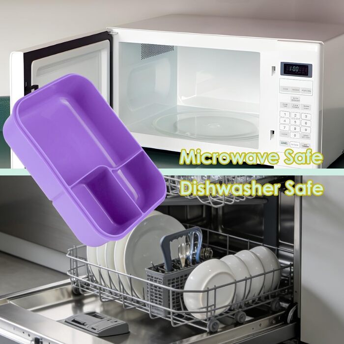 Ланчбокс для дорослих, 1450 мл, стильний контейнер для обіду з ложкою та виделкою, зручний для транспортування, обідній бокс з 3 відділеннями, без BPA, герметичний, ідеально підходить для їжі (ліловий)