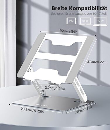 Підставка для ноутбука BoYata з регульованою висотою, ергономічна, з вентиляцією для столу, сумісна з MacBook Pro/Air, Dell, HP, Acer та іншими ноутбуками 10-17 дюймів