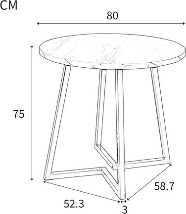 Круглий обідній стіл Merax, мармуровий візерунок, для 2-4 осіб, металевий каркас, регульовані ніжки, промисловий дизайн, підходить для ресторану, вітальні, кухні, їдальні, білий/чорний, 80x80x75 см Білий1/чорний 80 x 80 см
