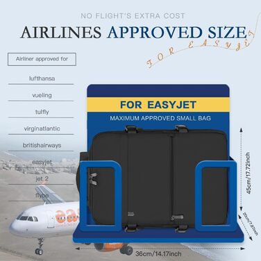Рюкзак Easyjet ручна поклажа 45x36x20, дорожній рюкзак, ручна поклажа для літака, сумка-рюкзак для ноутбука 15,6&quot, дорожній рюкзак для чоловіків і жінок 45x36x20-чорний3