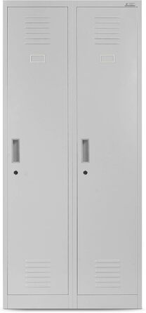 Шафа-шафа Jan Nowak, металева шафа, гардероб, шафа-шафа 2 відділення з вішалкою для одягу, роздільниками, вентиляційними отворами, 4 гачки для одягу на відділення 180 см x 80 см x 50 см, сірий