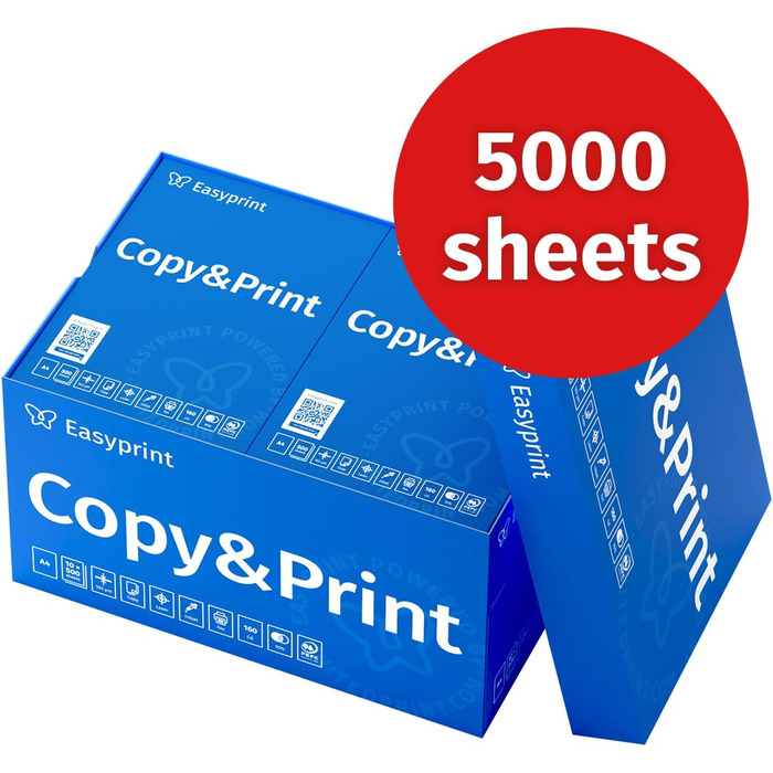 Папір для принтера, папір для копіювання, 5000 аркушів, 10 x 500 мм, A4, преміум-класу, яскраво-білий, CIE 160, переможець випробувань, екологічний сертифікат PEFC