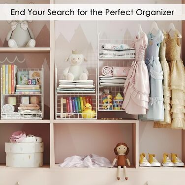 Металева підвісна полиця, 6 ярусів, штабелюваний органайзер для шафи, міцна та компактна підвісна полиця, ідеально підходить для студентських гуртожитків та кемперів, білий колір