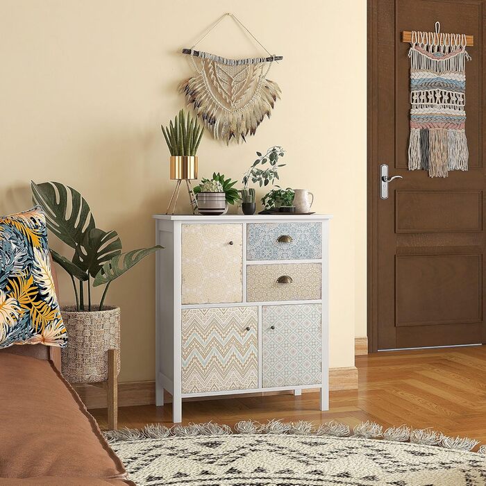 Сервант HOMCOM, буфет, бічна шафа, багатофункціональна шафа, шеббі-шик, дерев&39яна, різнокольорова, Ш68 x Г34 x В80 см