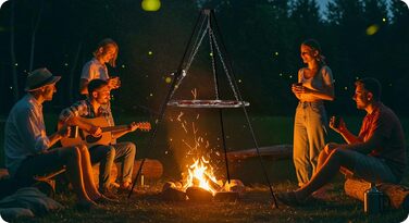 Поворотний гриль-штатив Berdsen 80 см, решітка для гриля, вогнище, нержавіюча сталь з регульованою висотою, порошкове покриття, чорний, 80 см, чорний штатив